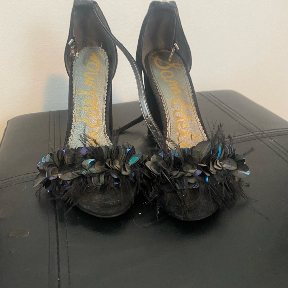 Sam Edelman Black Feathered Heels